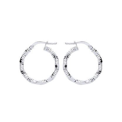 Silver  Square Tube Twist Ribbed Hoop Earrings 20mm - ER109