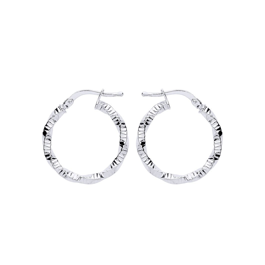 Silver  Square Tube Twist Ribbed Hoop Earrings 20mm - ER109