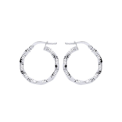 Silver  Square Tube Twist Ribbed Hoop Earrings 20mm - ER109