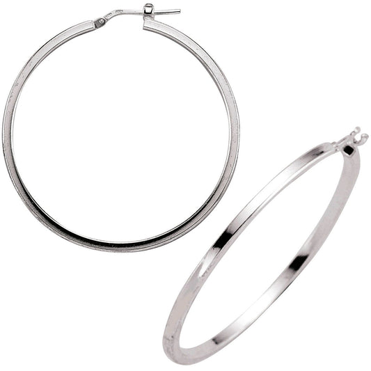 Silver Round Tube Polished Hoop Earrings 45mm - ER10