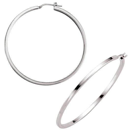 Silver  Round Tube Polished Hoop Earrings 54mm - ER11
