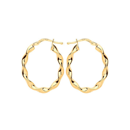 Gilded Silver  Ribbon Twist Oval Hoop Earrings 21mm x 27mm - ER110G
