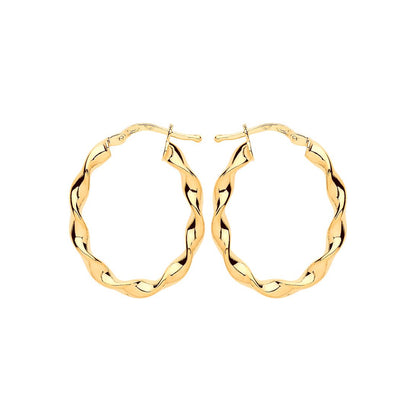 Gilded Silver  Ribbon Twist Oval Hoop Earrings 21mm x 27mm - ER110G