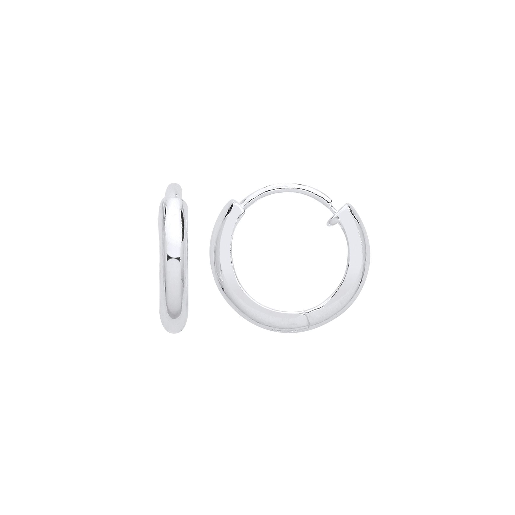 Silver  Polished Huggie Hoop Earrings 14mm - ER111