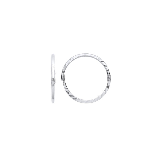 Silver  Diamond-cut Hinged Sleeper Hoop Earrings - ER115
