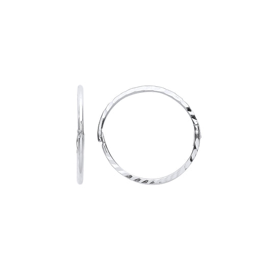 Silver  Diamond-cut Hinged Sleeper Hoop Earrings - ER116