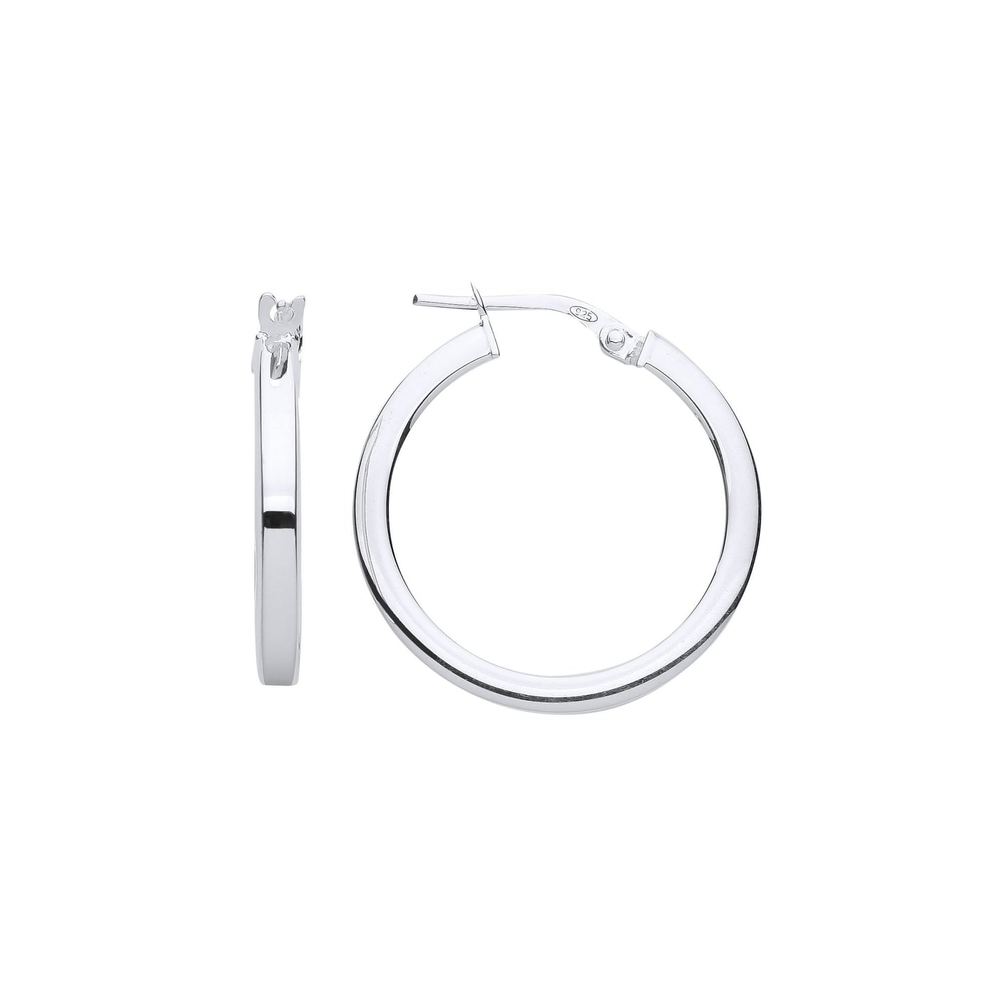 925 Sterling Silver  Square Tube Hoop Earrings 22mm - ER119