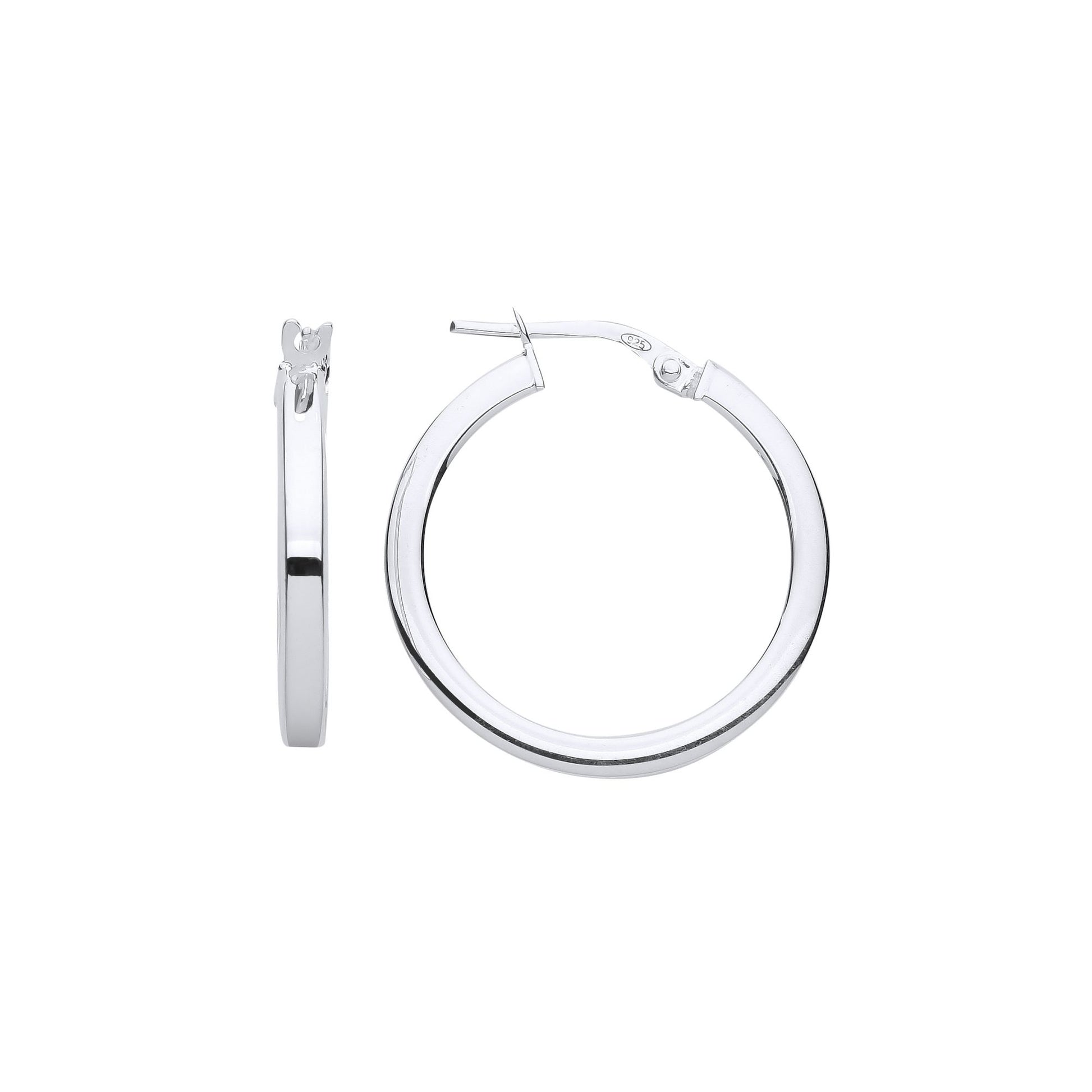 925 Sterling Silver  Square Tube Hoop Earrings 22mm - ER119