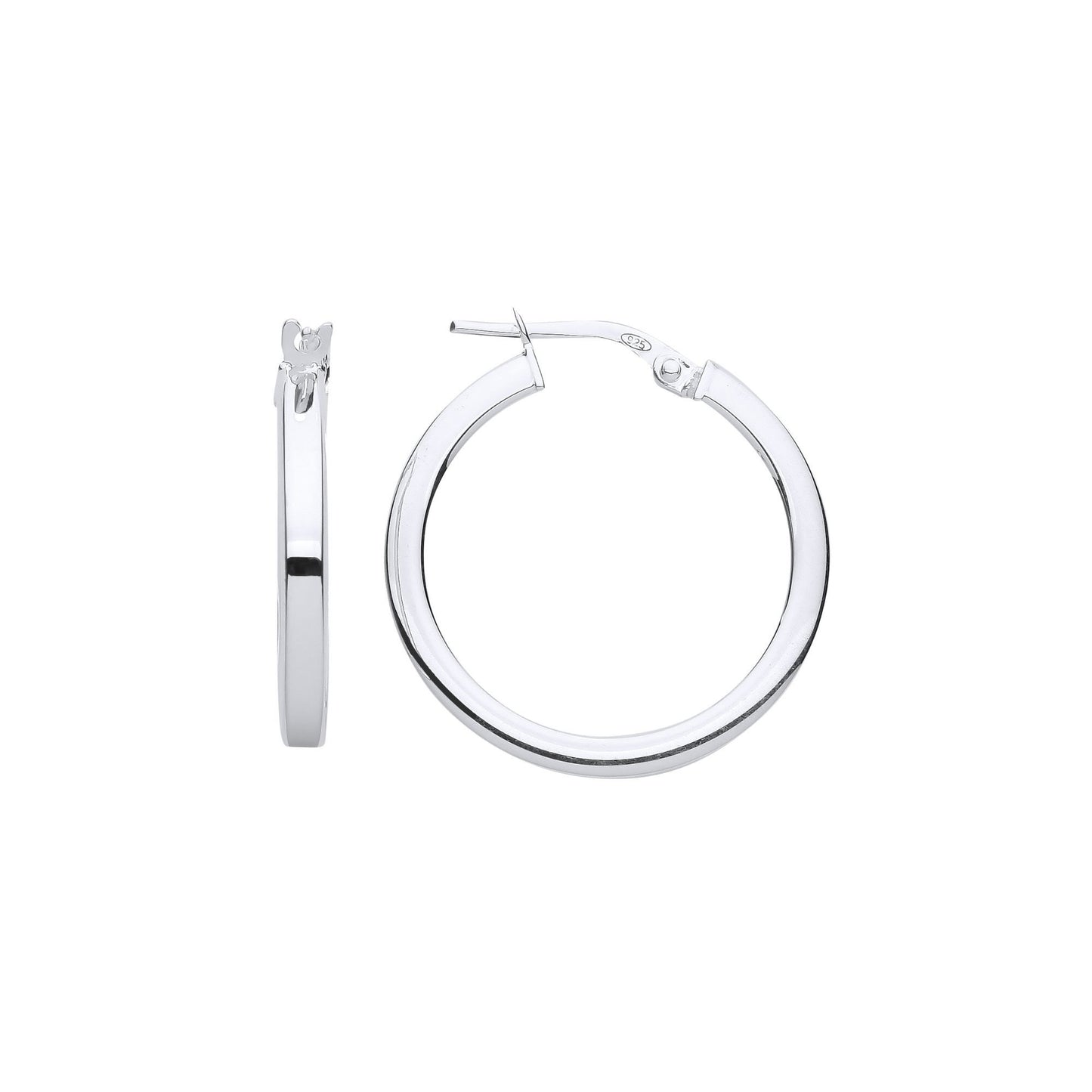 925 Sterling Silver  Square Tube Hoop Earrings 22mm - ER119