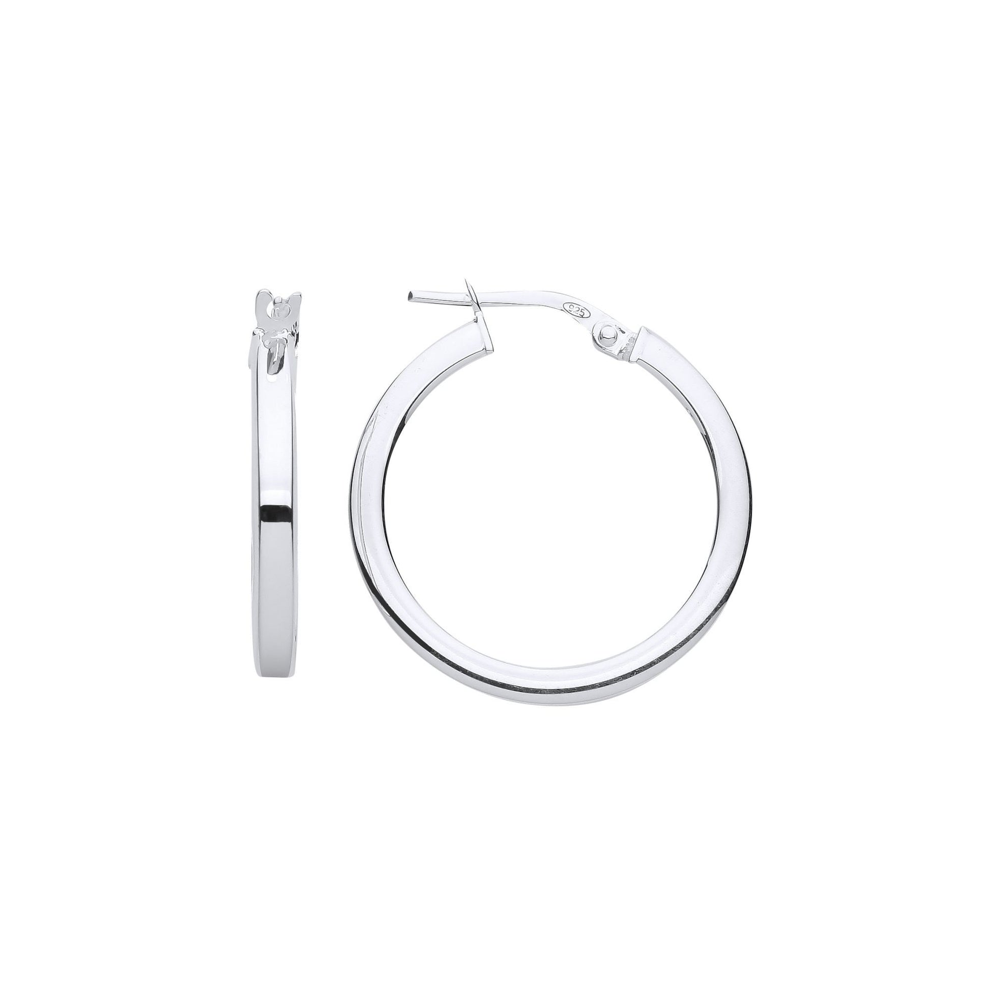 925 Sterling Silver  Square Tube Hoop Earrings 22mm - ER119