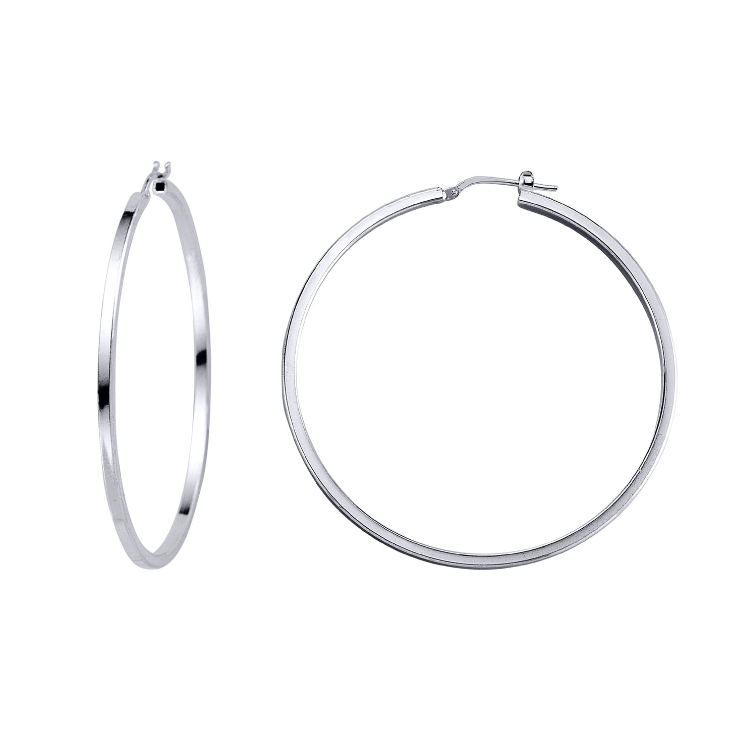 Silver  Round Tube Polished Hoop Earrings 54mm - ER11