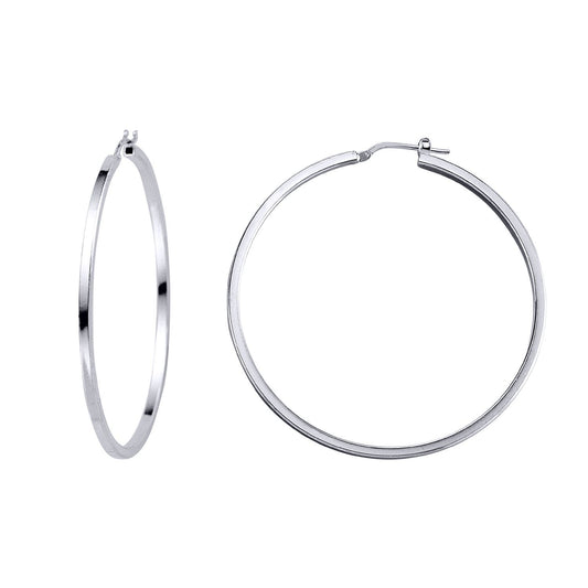 Silver Round Tube Polished Hoop Earrings 54mm - ER11
