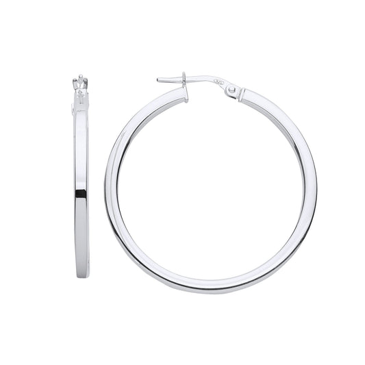 925 Sterling Silver  Square Tube Hoop Earrings 32mm - ER120