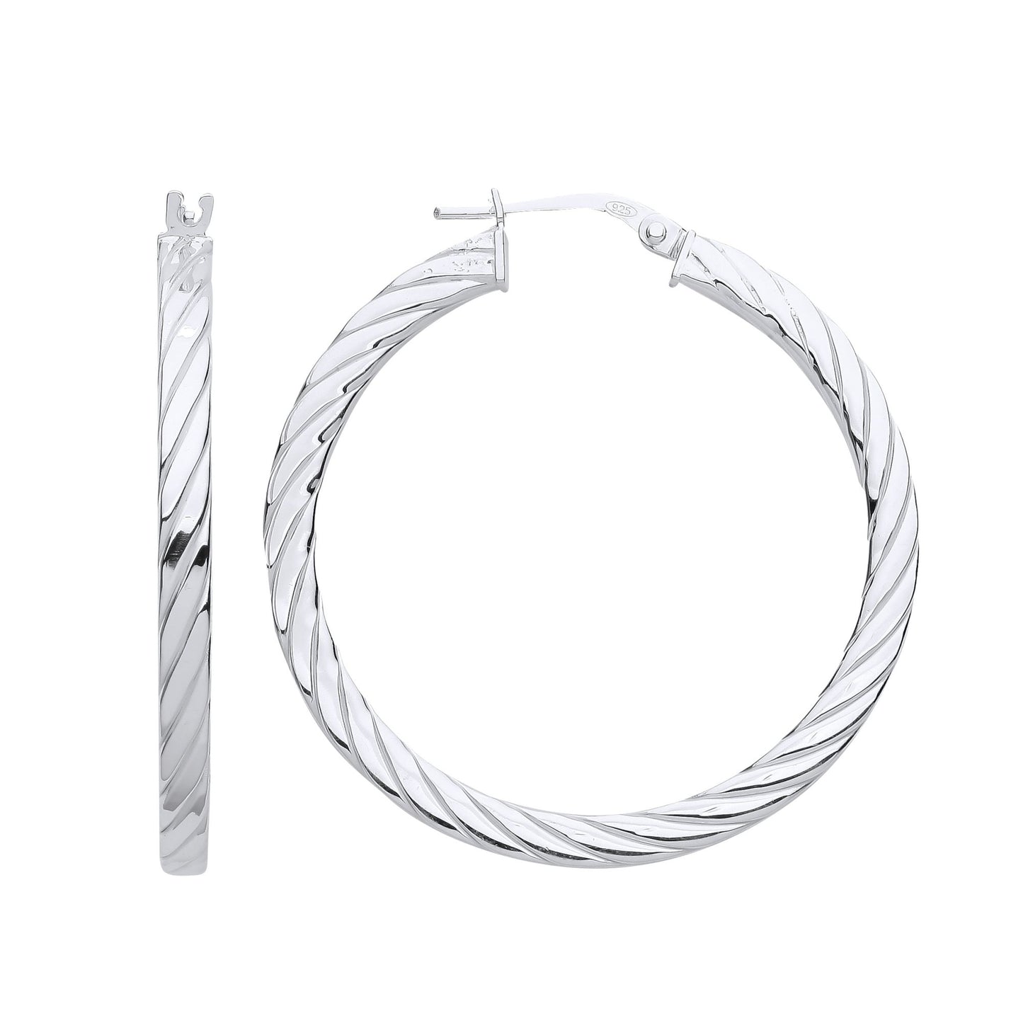 925 Sterling Silver  Square Tube Twisted Hoop Earrings - ER121