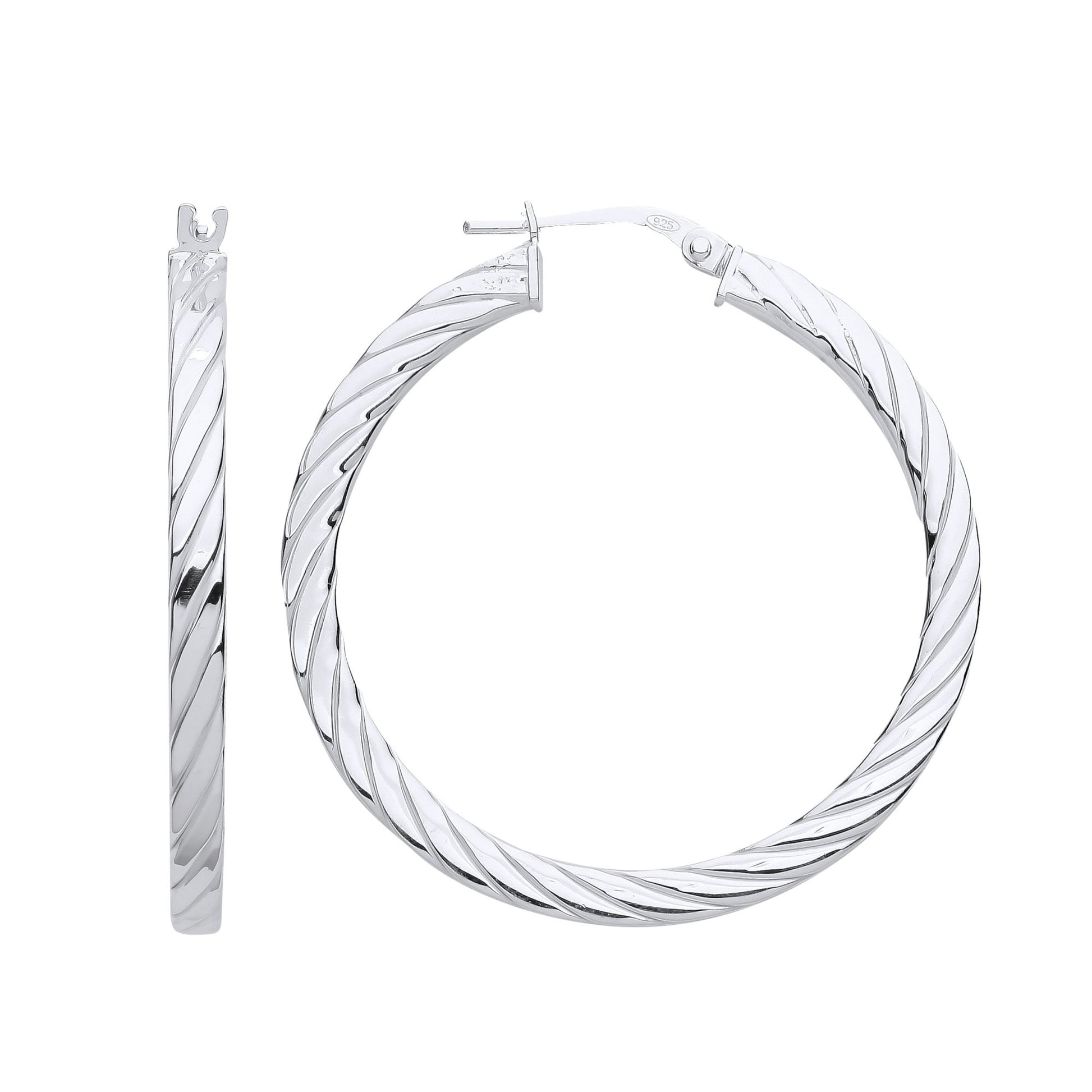 925 Sterling Silver  Square Tube Twisted Hoop Earrings - ER121