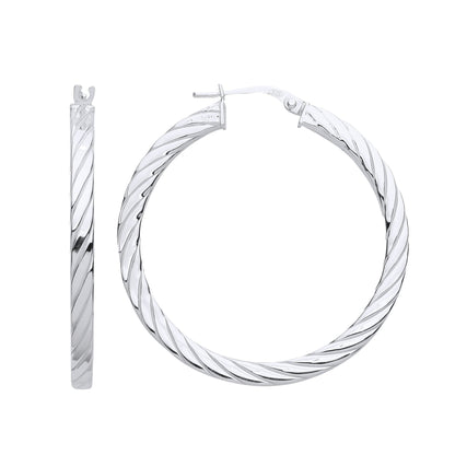 925 Sterling Silver  Square Tube Twisted Hoop Earrings - ER121