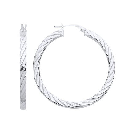 925 Sterling Silver  Square Tube Twisted Hoop Earrings - ER121