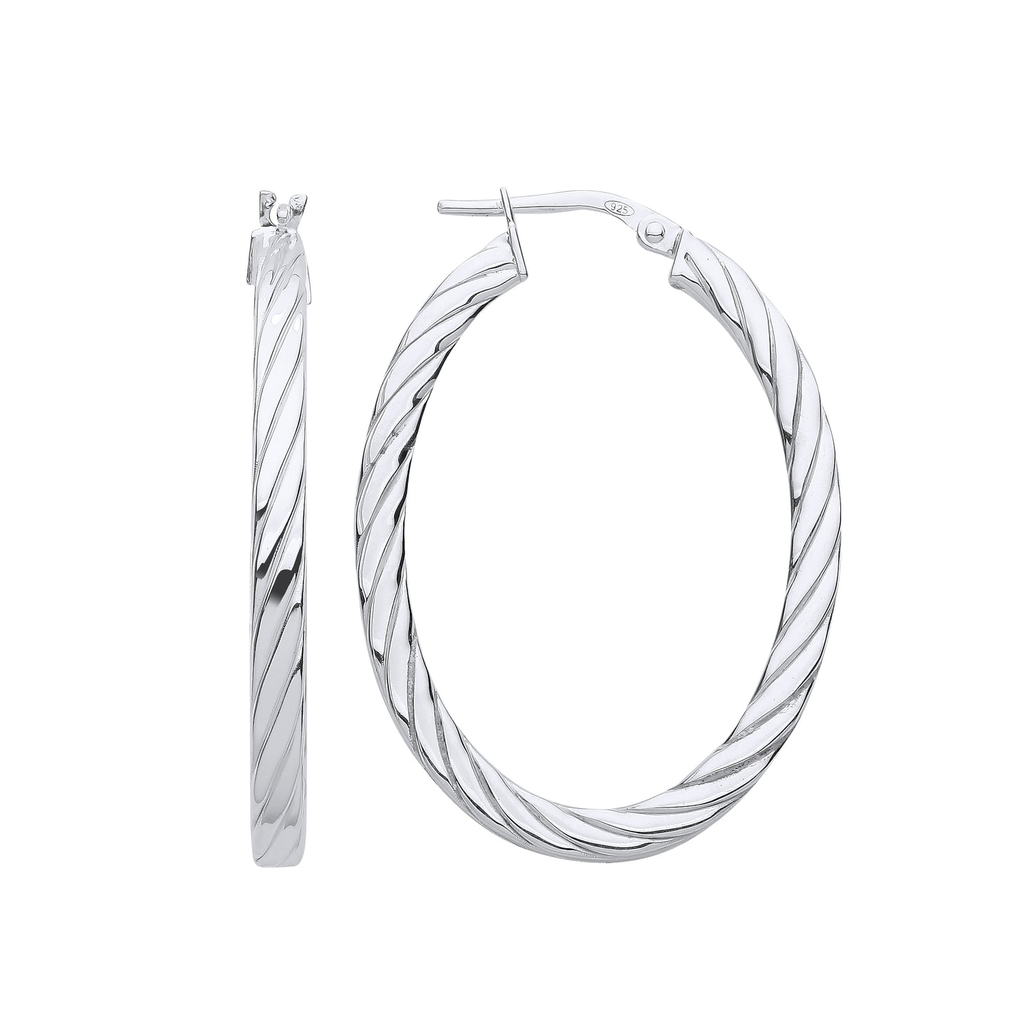 Silver  Square Tube Twisted Oval Hoop Earrings - ER122
