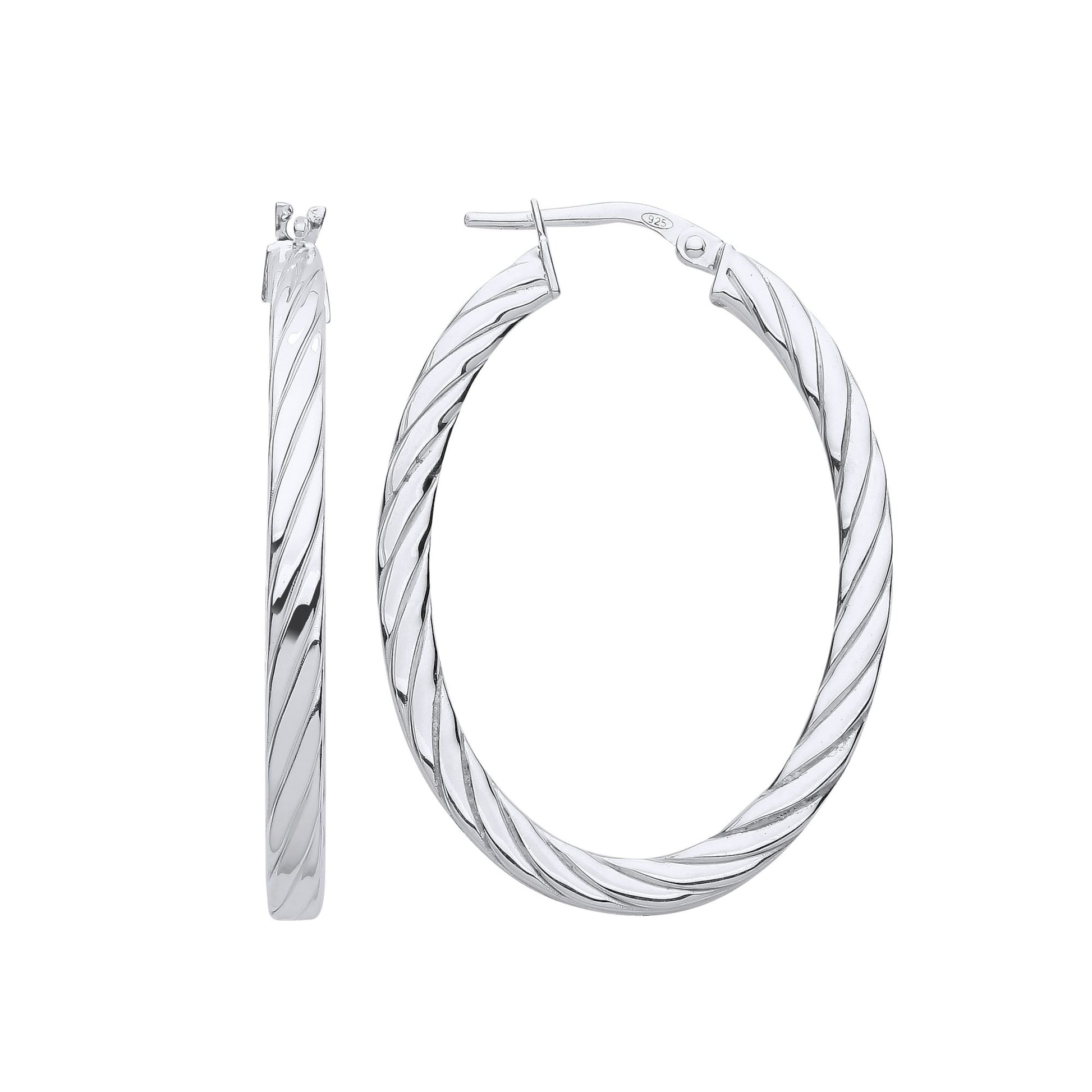 925 Sterling Silver  Square Tube Twisted Oval Hoop Earrings - ER122