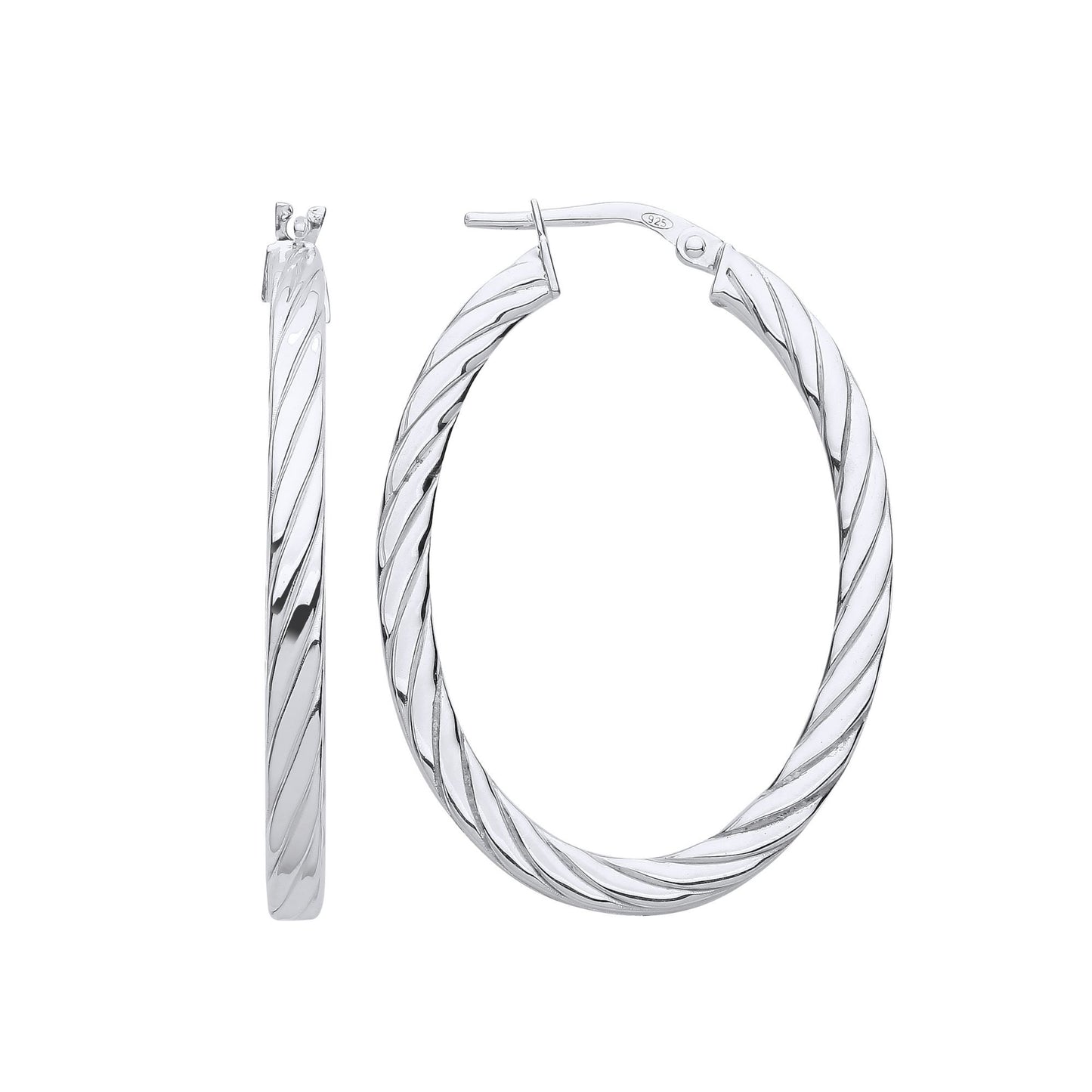 925 Sterling Silver  Square Tube Twisted Oval Hoop Earrings - ER122