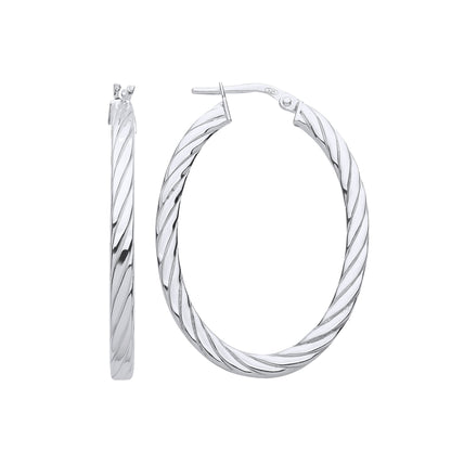 925 Sterling Silver  Square Tube Twisted Oval Hoop Earrings - ER122