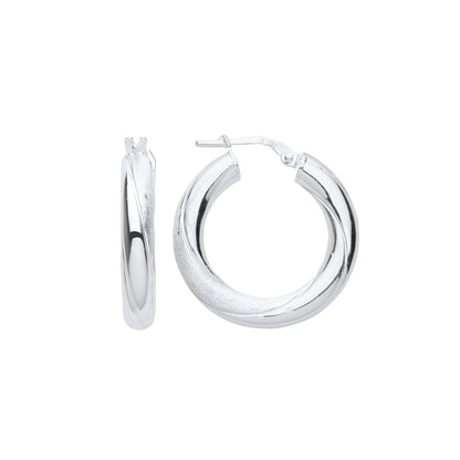 925 Sterling Silver  Satin & Polished Twist Hoop Earrings - ER123