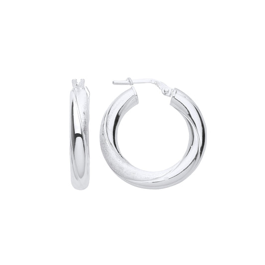 Silver  Satin & Polished Twist Hoop Earrings - ER123