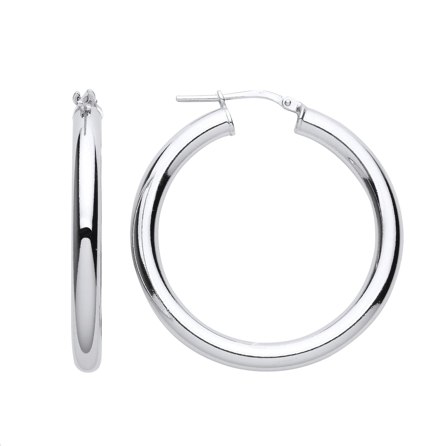 925 Sterling Silver  Round Tube Donut Hoop Earrings 33mm 4mm - ER127