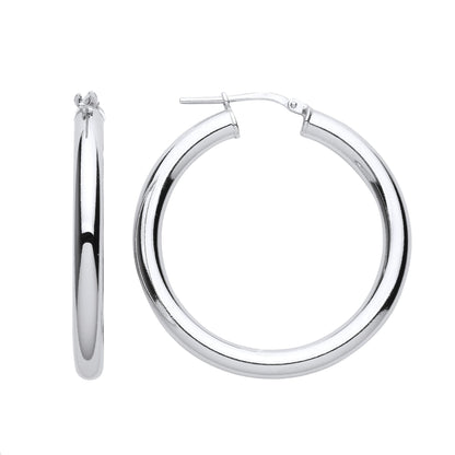 925 Sterling Silver  Round Tube Donut Hoop Earrings 33mm 4mm - ER127