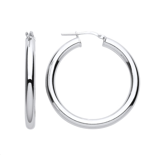 Silver  Round Tube Donut Hoop Earrings 33mm 4mm - ER127