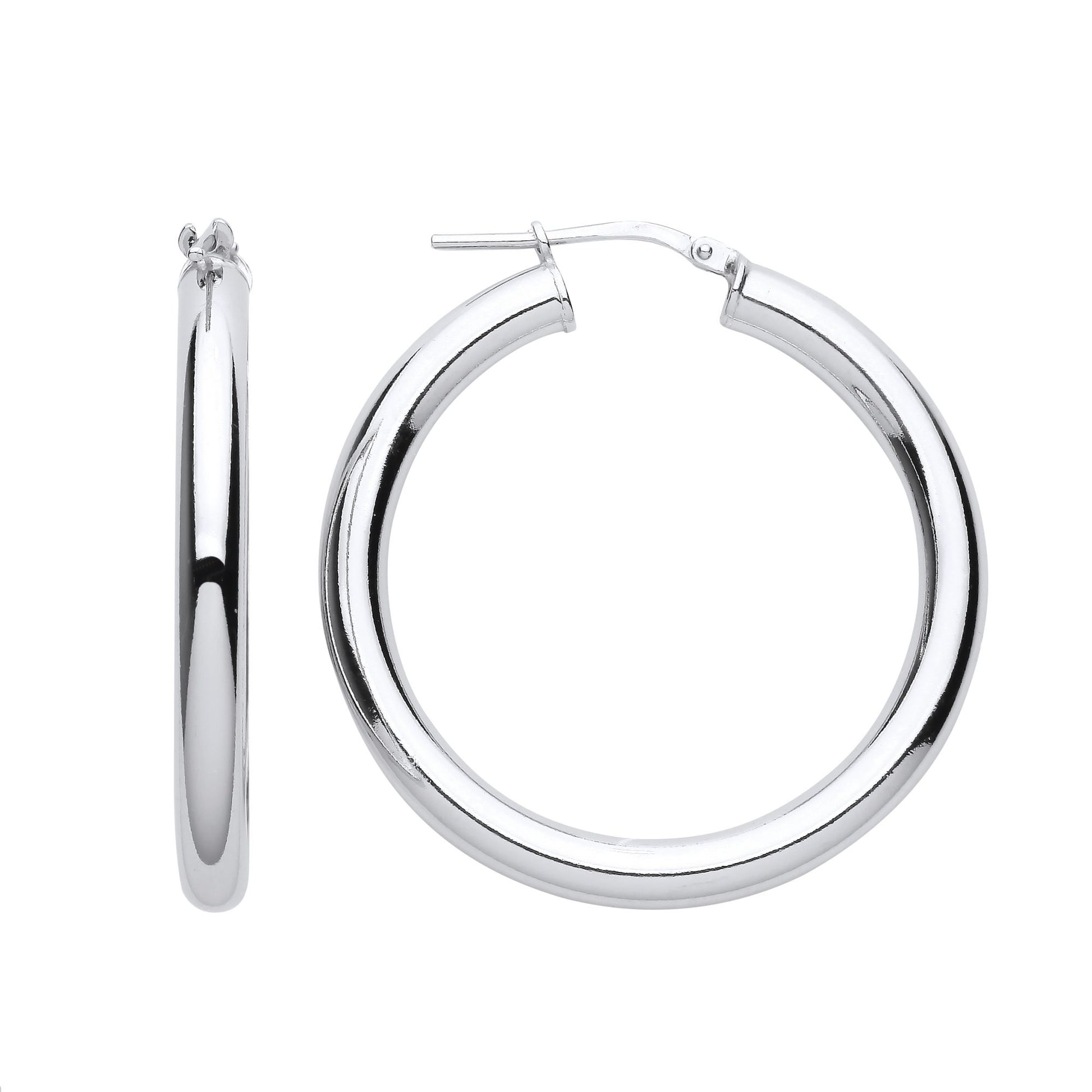 925 Sterling Silver  Round Tube Donut Hoop Earrings 33mm 4mm - ER127