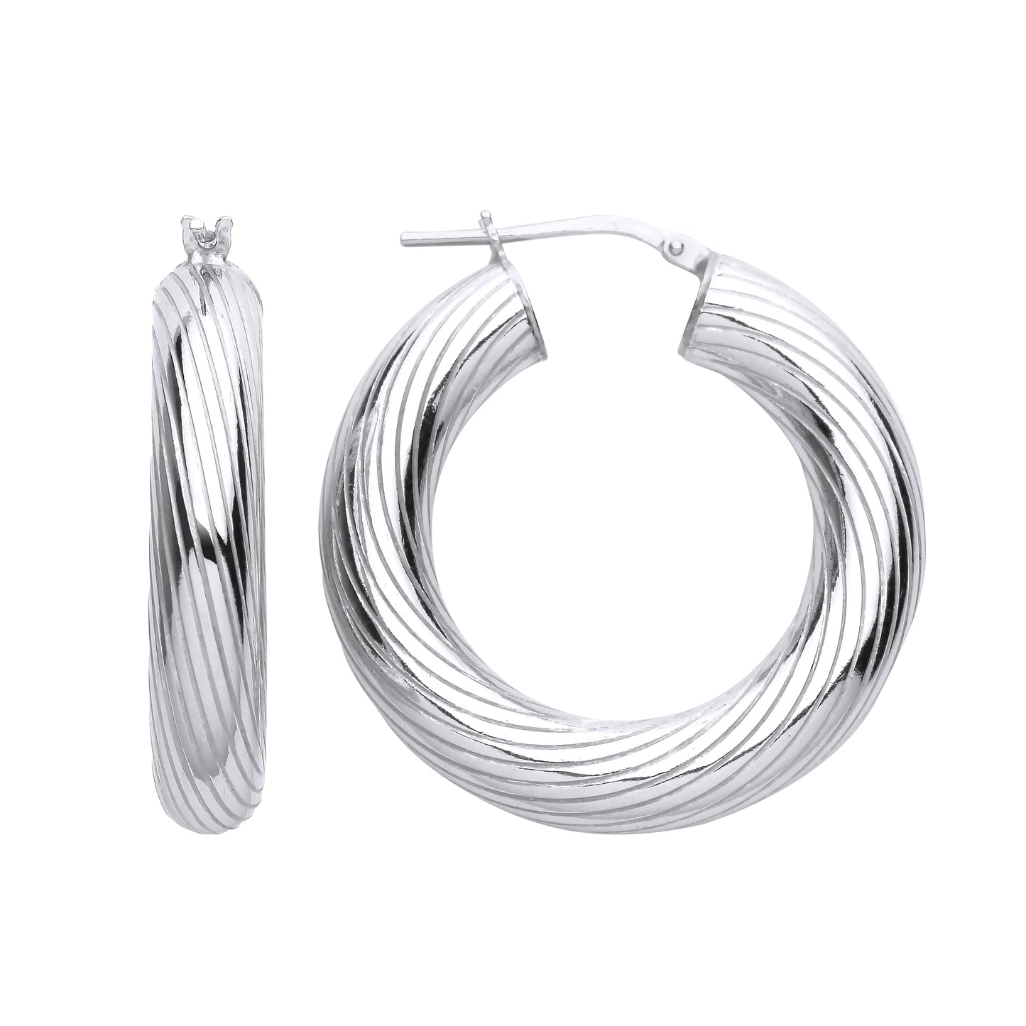 925 Sterling Silver  Barked Hurricane Twist Hoop Earrings - ER128