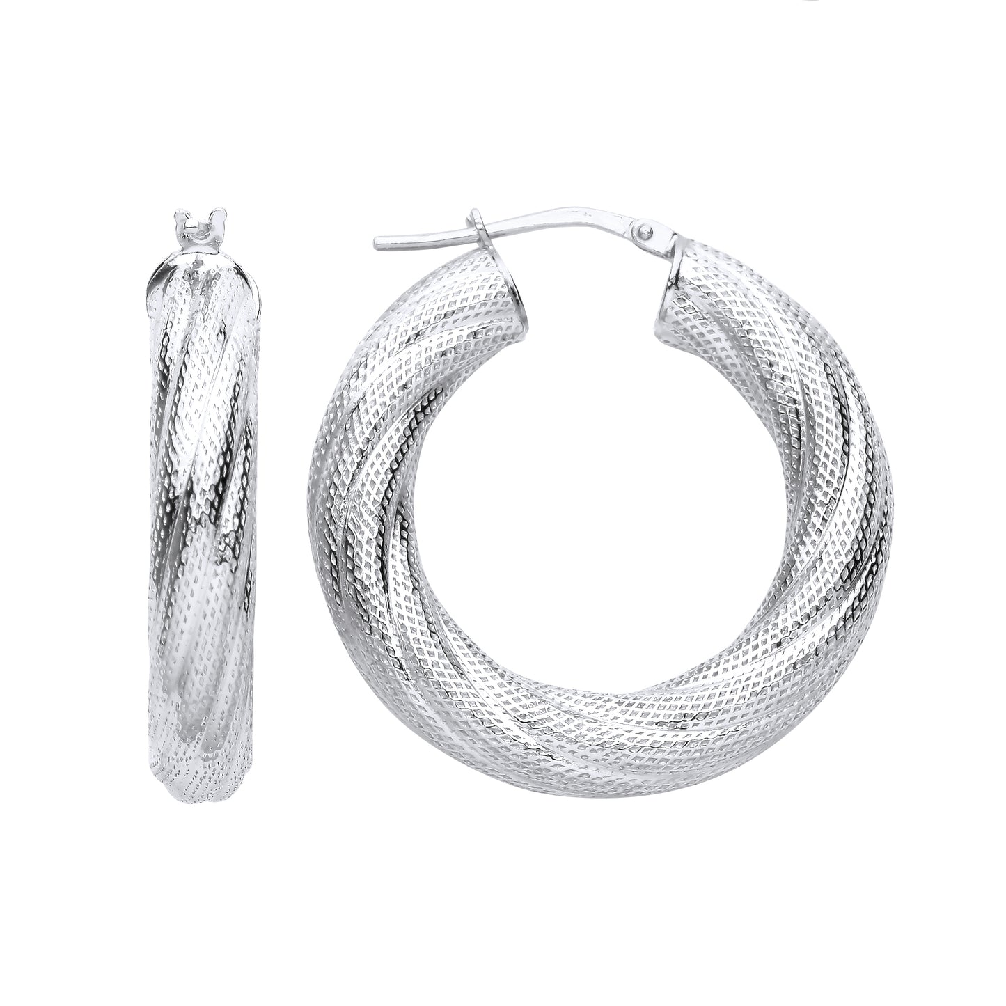 Silver  Reptile Skin Mesh Twist Hoop Earrings - ER129