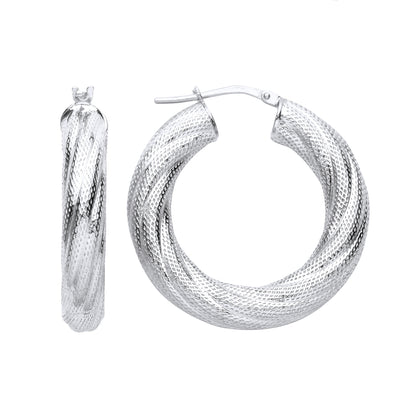 925 Sterling Silver  Reptile Skin Mesh Twist Hoop Earrings - ER129