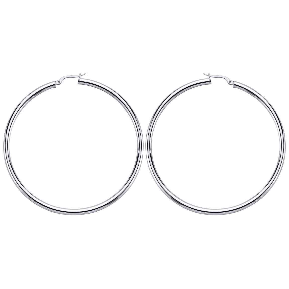 Silver  Round Tube Polished Hoop Earrings 65mm - ER12