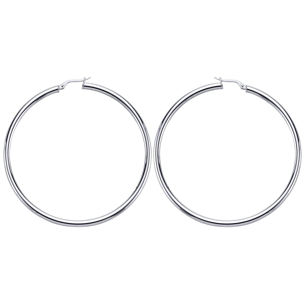 Silver  Round Tube Polished Hoop Earrings 65mm - ER12