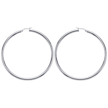 Silver  Round Tube Polished Hoop Earrings 65mm - ER12