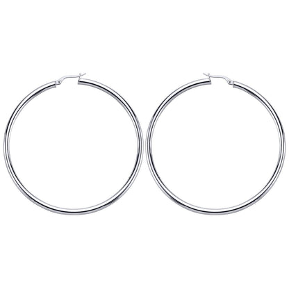 Silver  Round Tube Polished Hoop Earrings 65mm - ER12