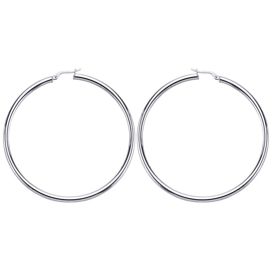 Silver  Round Tube Polished Hoop Earrings 65mm - ER12