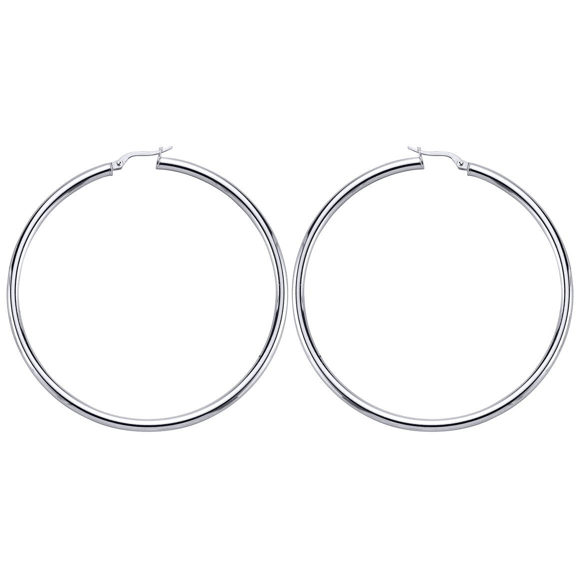Silver  Round Tube Polished Hoop Earrings 65mm - ER12