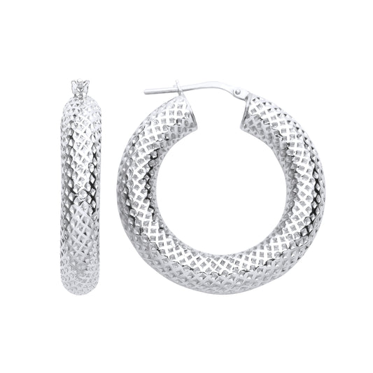 925 Sterling Silver  Snake Skin Mesh Hoop Earrings - ER130