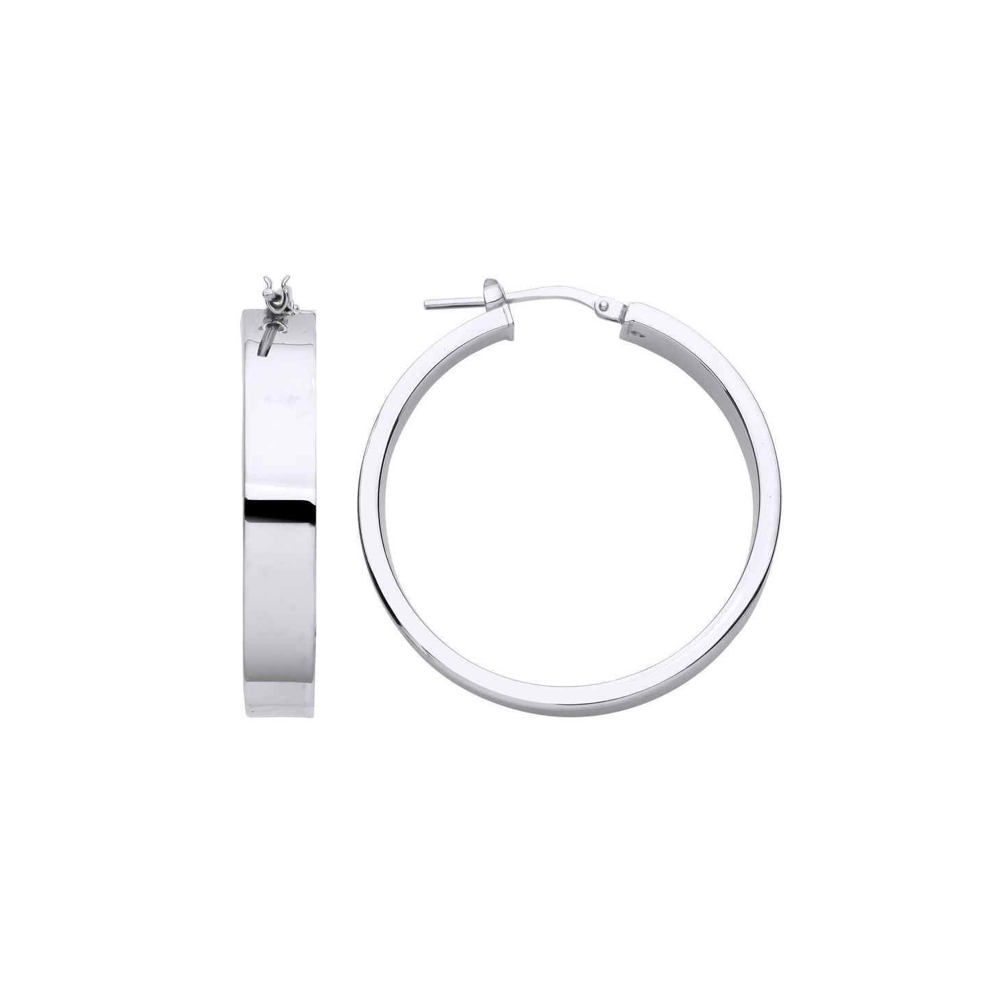 Sterling Silver  Rectangular Tube Flat Band Hoop Earrings 32mm 6mm - ER132
