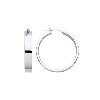 Sterling Silver  Rectangular Tube Flat Band Hoop Earrings 32mm 6mm - ER132