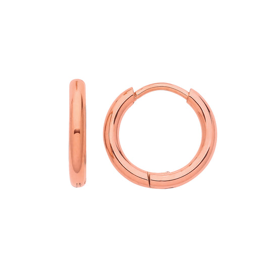 Rose Gold-Steel Hinged Huggie Macaroni Round Tube Hoop Earrings - ER136R