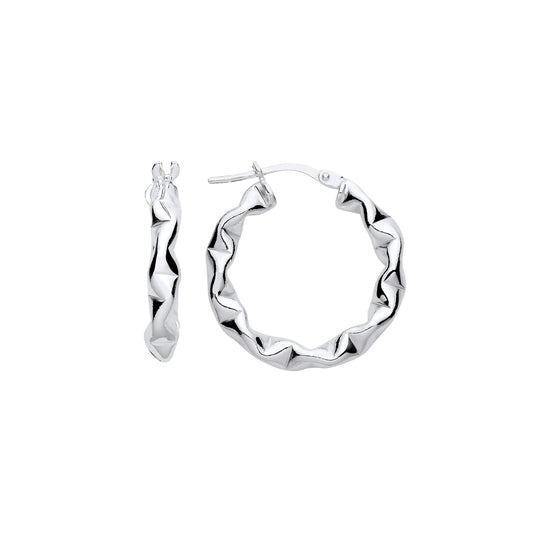 925 Sterling Silver  Crinkle Crush Twist Hoop Earrings 20mm - ER137