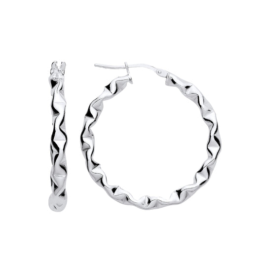 925 Sterling Silver  Crinkle Crush Twist Hoop Earrings 30mm - ER137