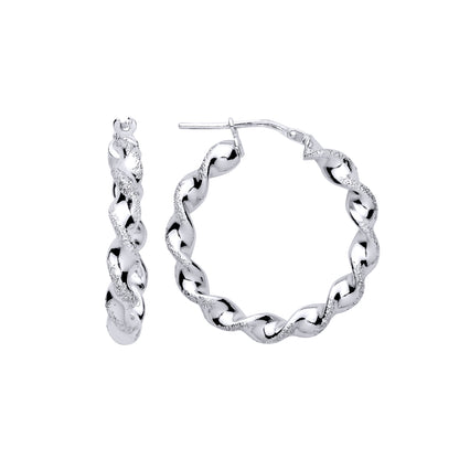 Sterling Silver  Frosted Satin Chunky Twist Hoop Earrings 26mm 4mm - ER139