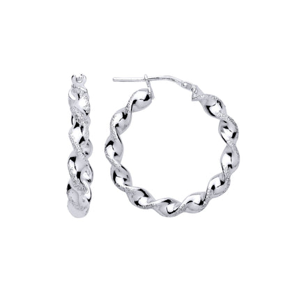 Sterling Silver  Frosted Satin Chunky Twist Hoop Earrings 26mm 4mm - ER139