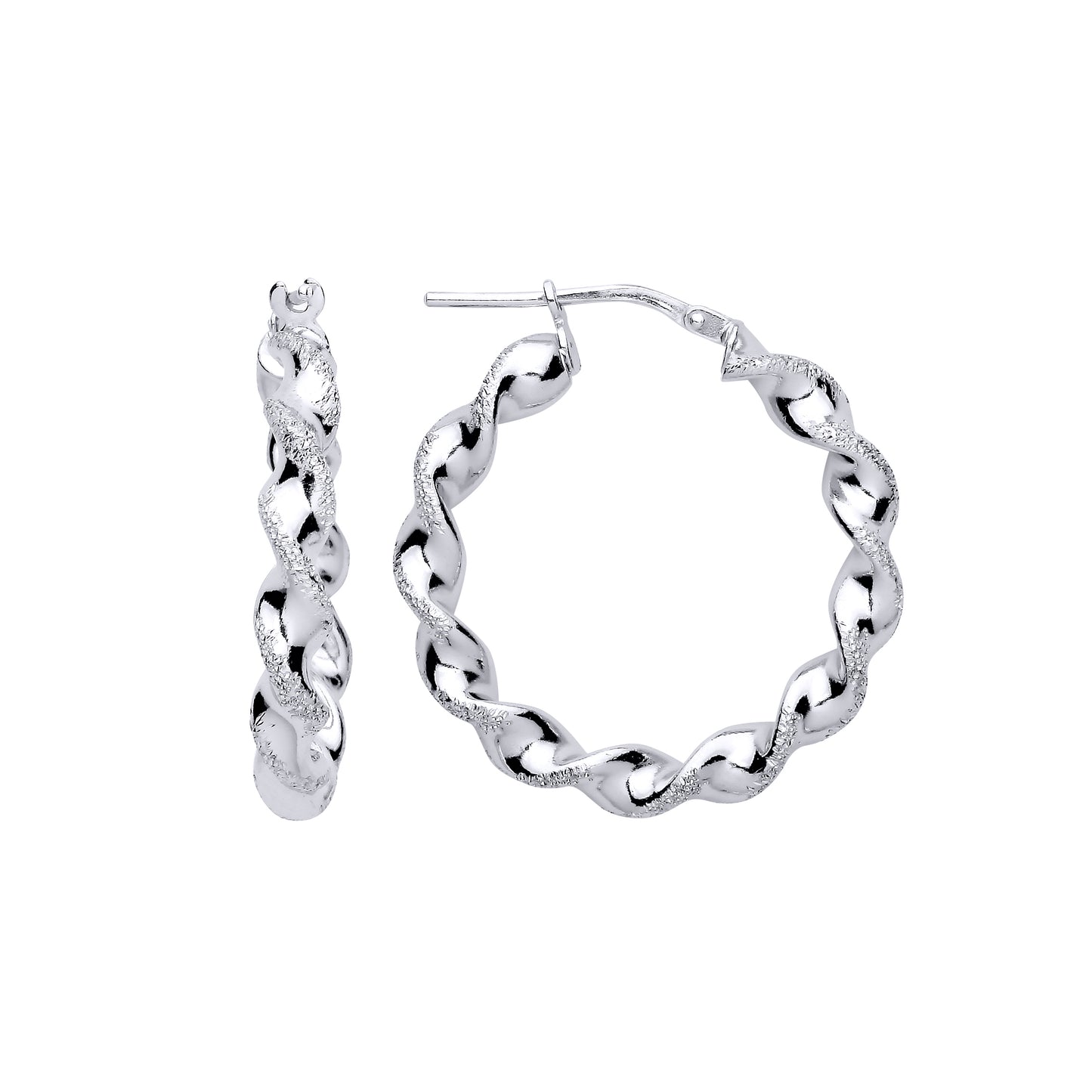 Sterling Silver  Frosted Satin Chunky Twist Hoop Earrings 26mm 4mm - ER139