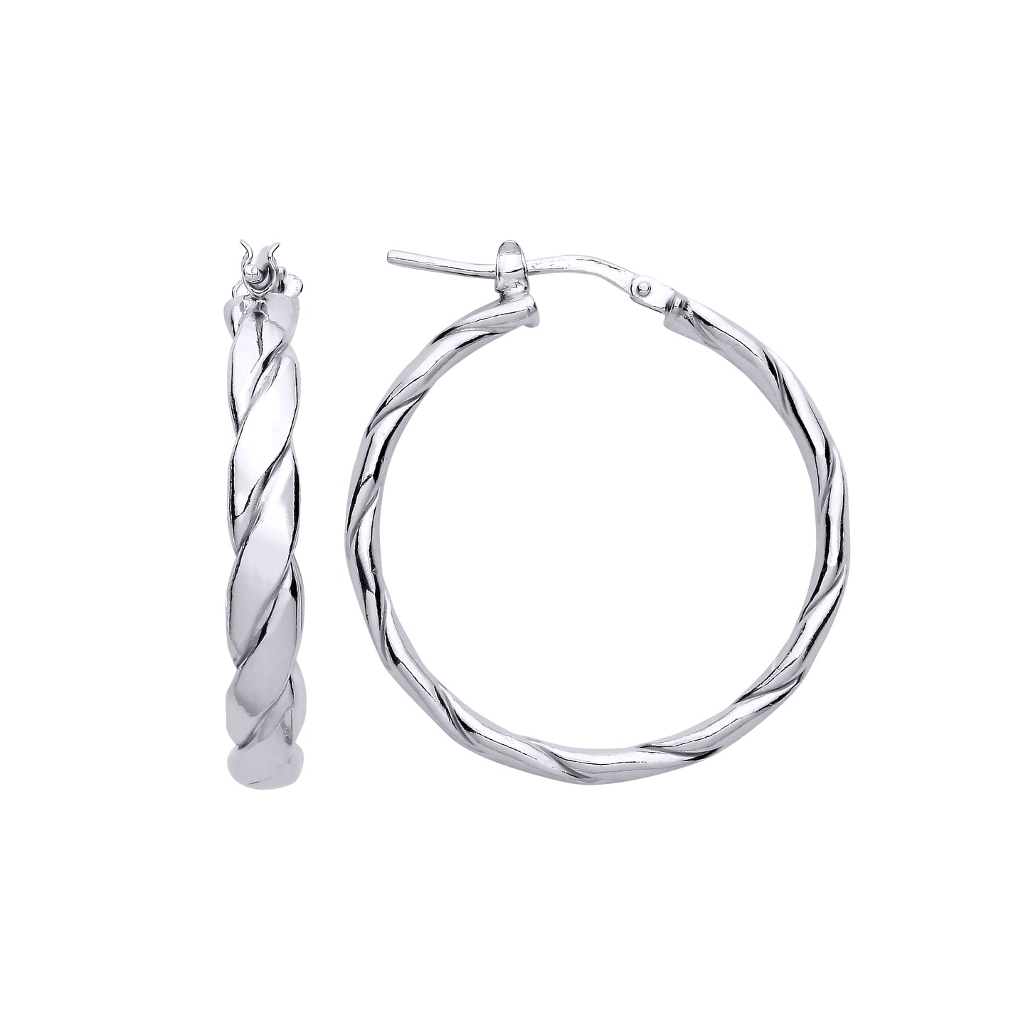 Silver  Plaited Chunky Twist Hoop Earrings 28mm 4mm - ER141